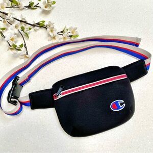 Champion Black Waist Bag with Red and Blue Trim